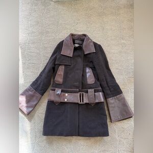 Rudsak Collection Wool Blend Coat with Leather Trim Size Small